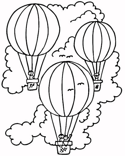 dibujo nino en globo aerostatico para imprimir y colorear