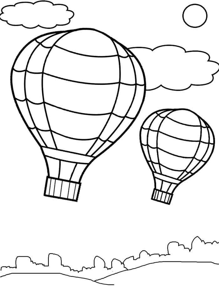 dibujo nino en globo de aire caliente para imprimir y colorear