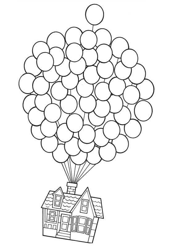Dibujo de Casa de Globos En Up para Colorear y Imprimir