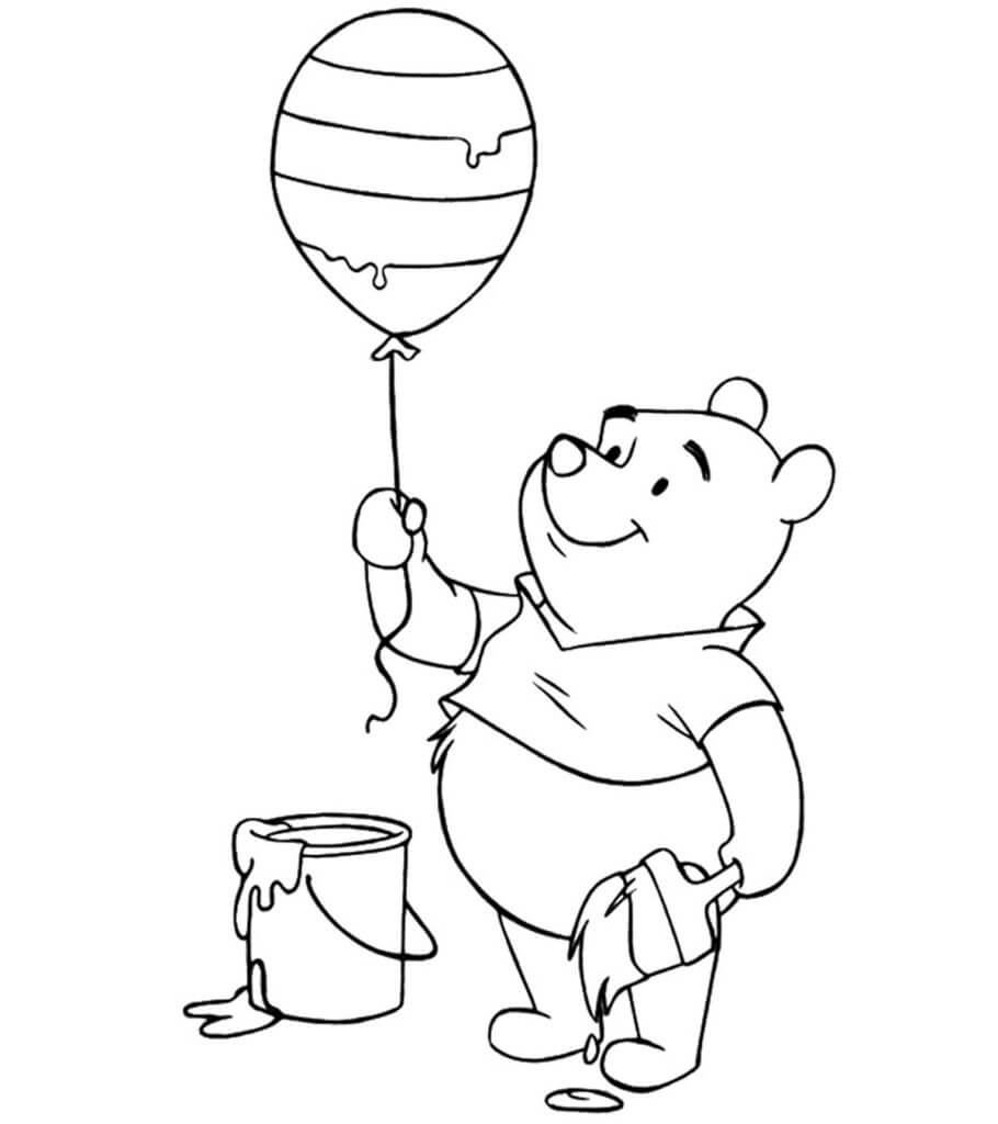 Dibujo de Globo de Explotación de Oso Pooh para Colorear y Imprimir