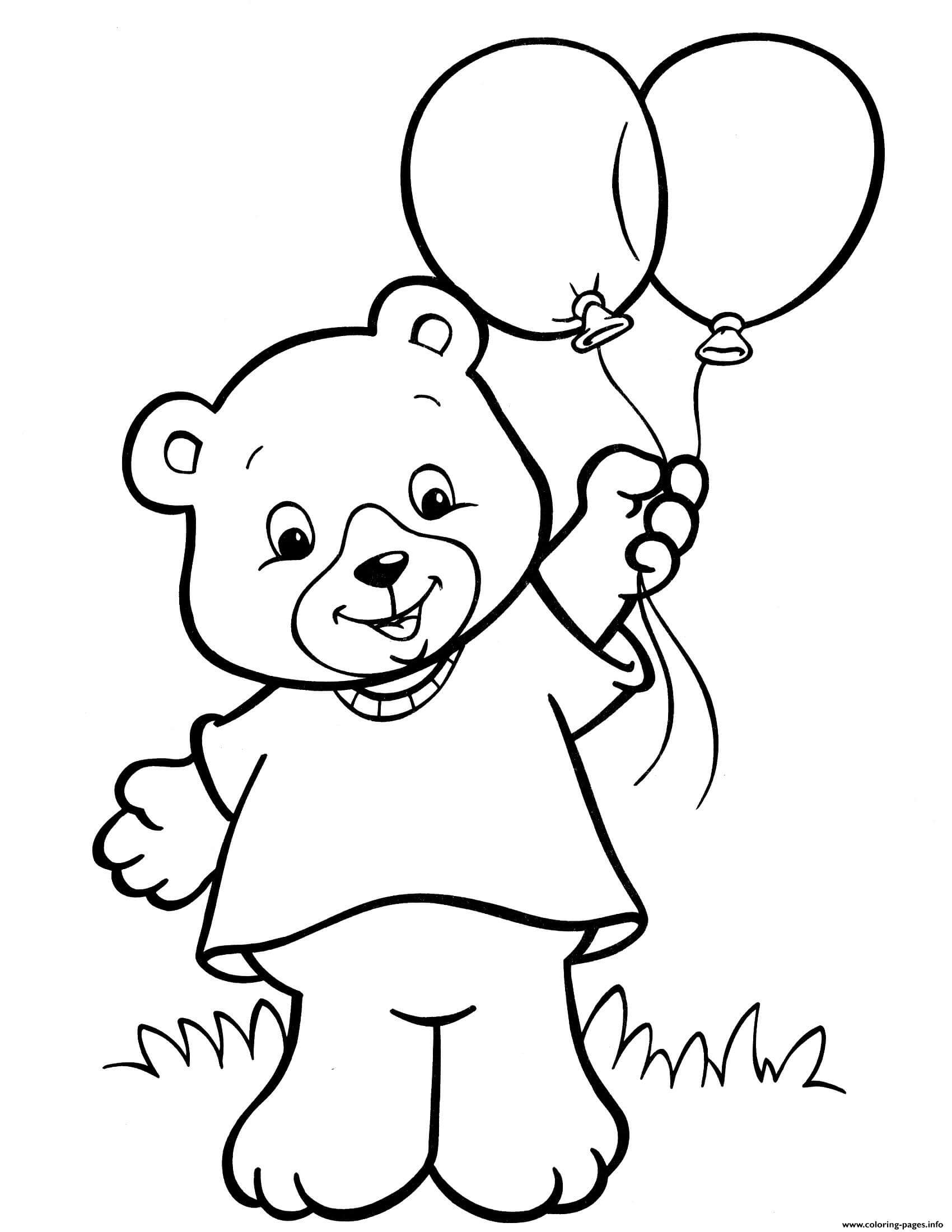 Dibujo de Oso Sosteniendo Globo 1 para Colorear y Imprimir