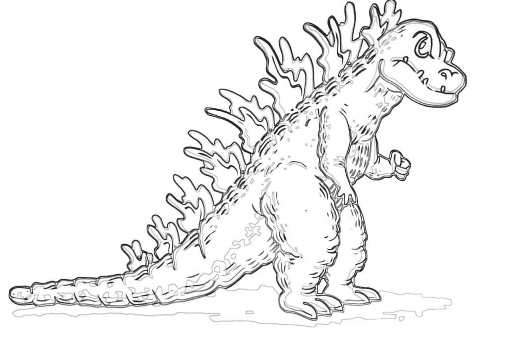 Dibujo de Dibujos Animados Godzilla Enojado para Colorear y Imprimir