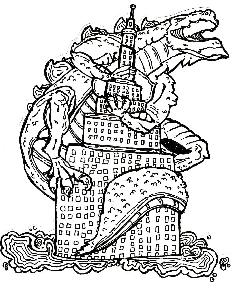 Dibujo de Edificio de Escalada Godzilla para Colorear y Imprimir