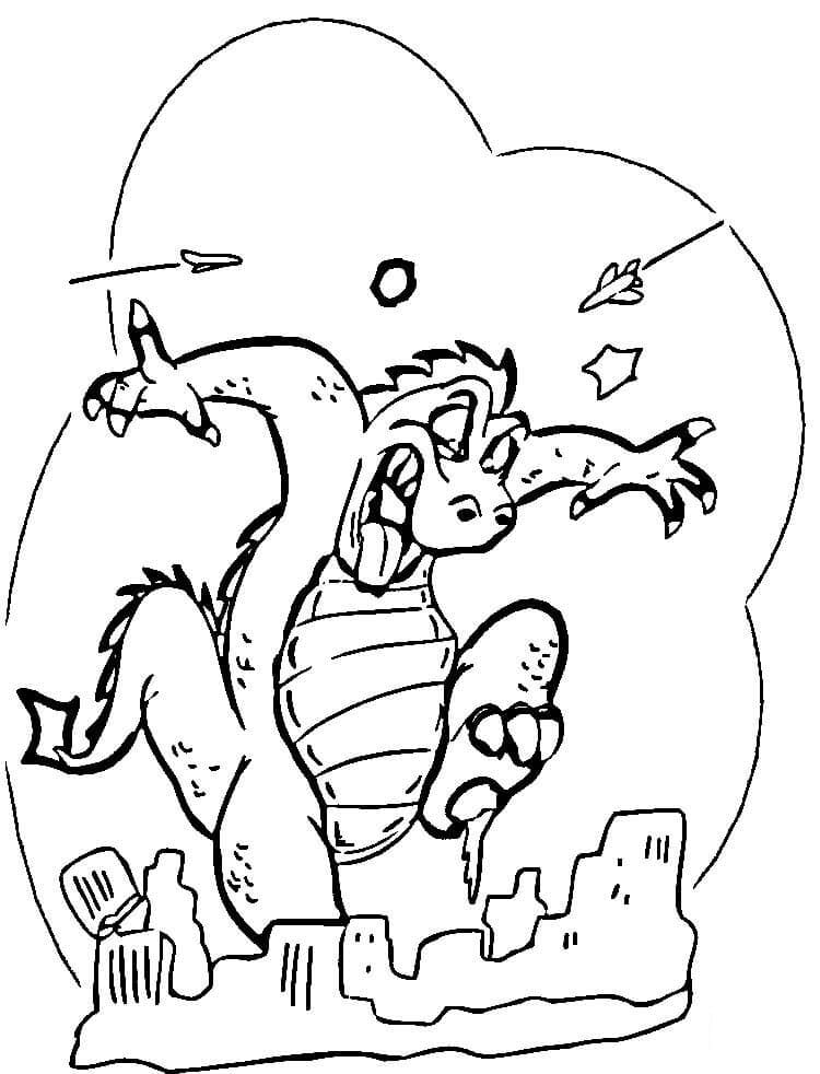 Dibujo de Godzilla Ataca La Ciudad para Colorear y Imprimir