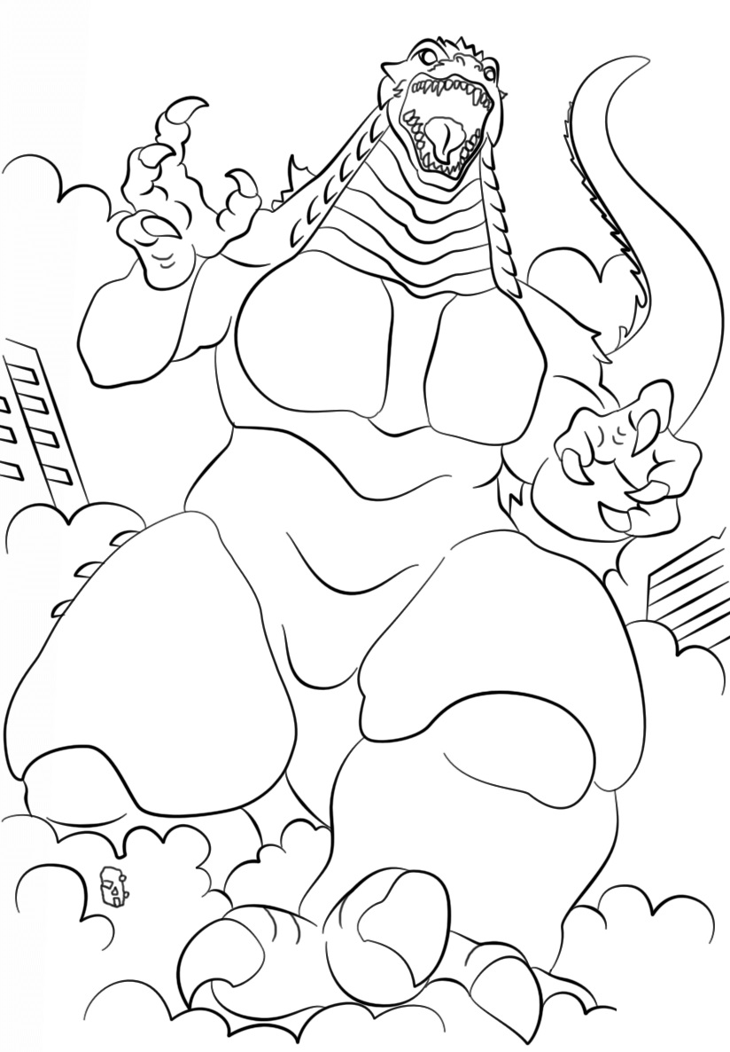 Dibujo de Godzilla Atacando para Colorear y Imprimir