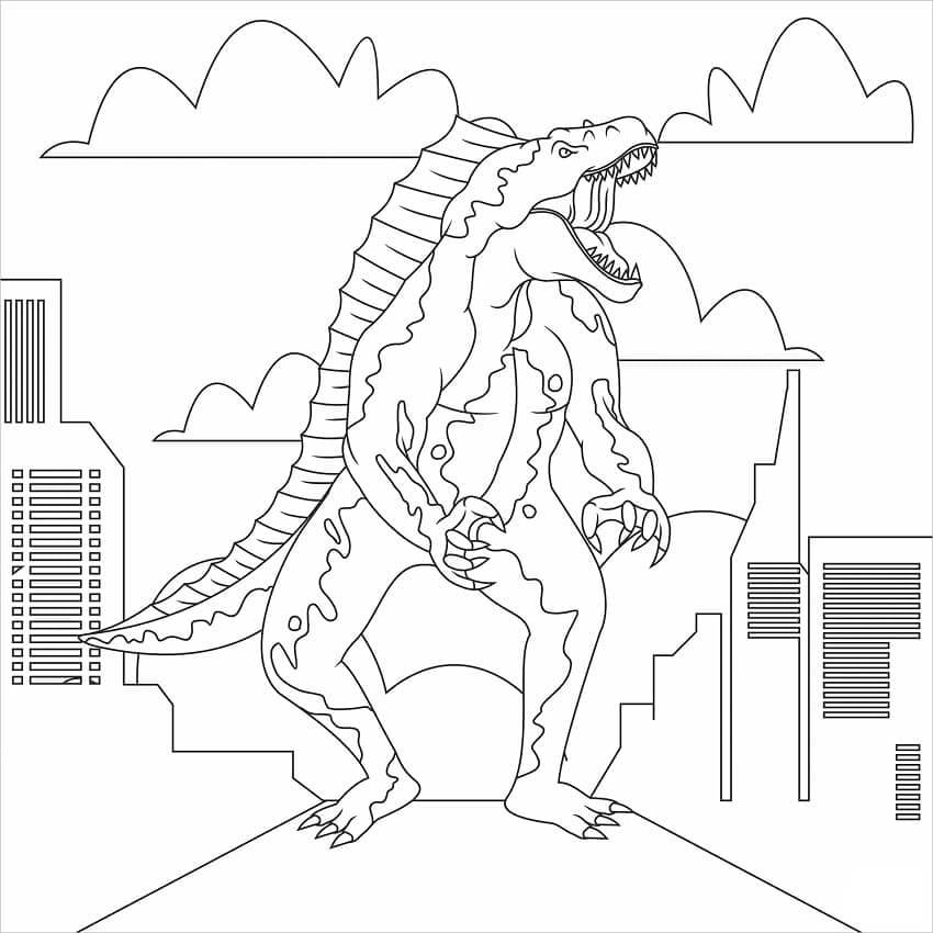 Dibujo de Godzilla En La Ciudad para Colorear y Imprimir