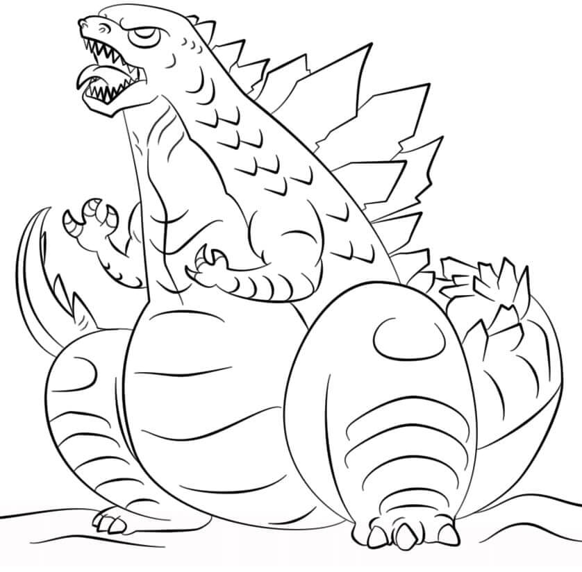 Dibujo de Godzilla Sentado para Colorear y Imprimir