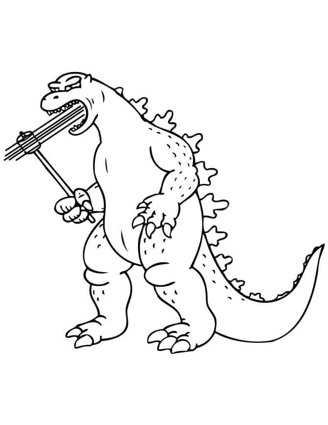 Dibujo de Godzilla Sosteniendo a Marshmello para Colorear y Imprimir