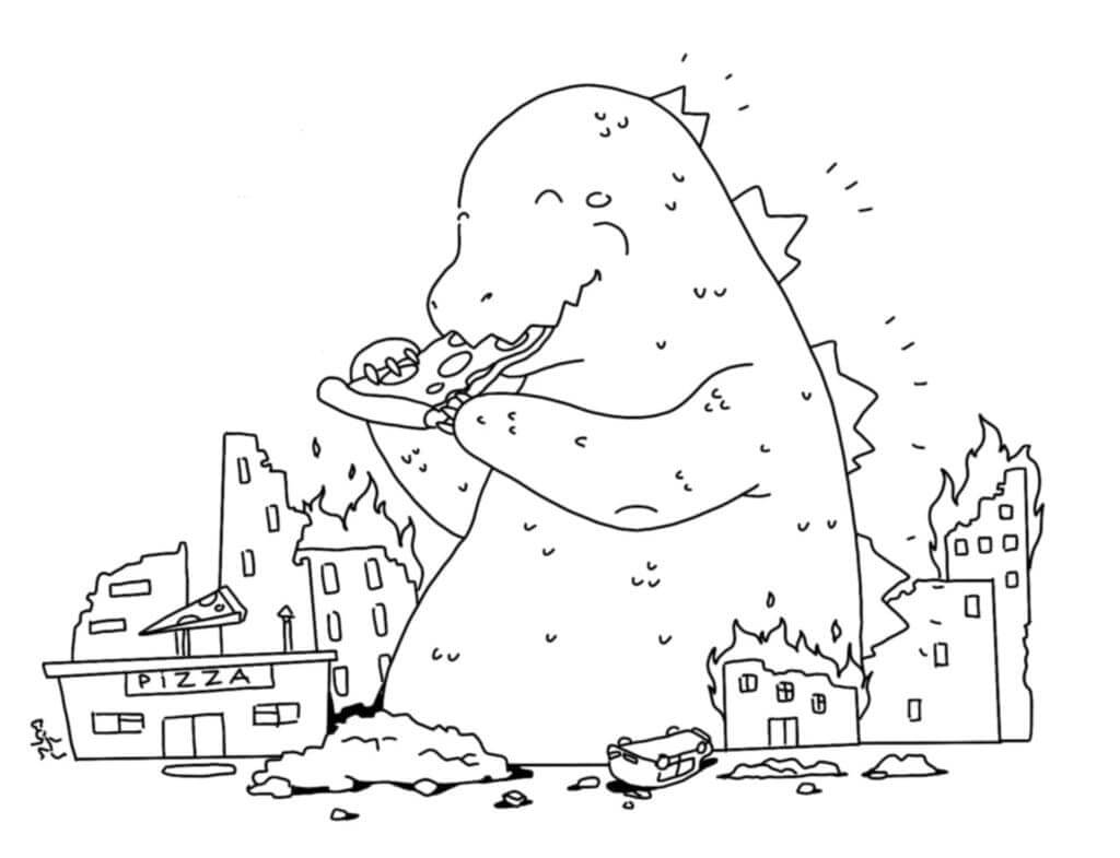 Dibujo de Kawaii Godzilla para Colorear y Imprimir