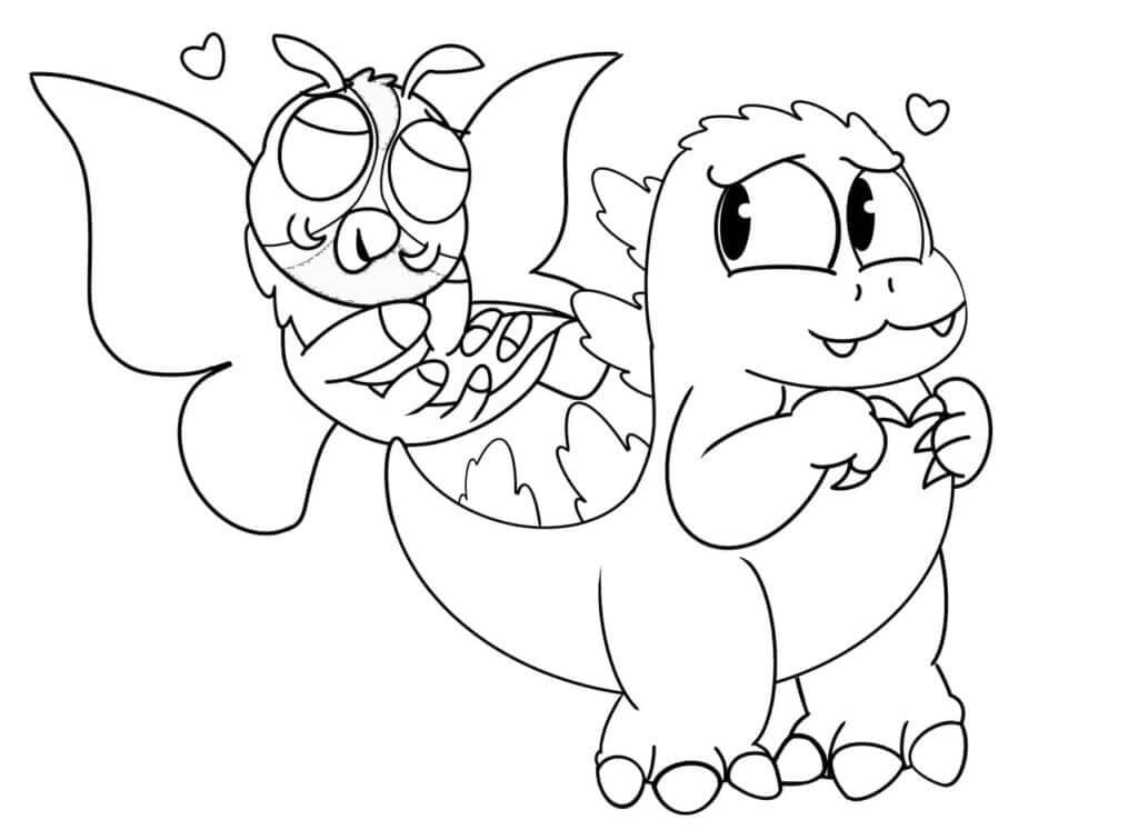 Dibujo de Lindo Godzilla y Mothra para Colorear y Imprimir