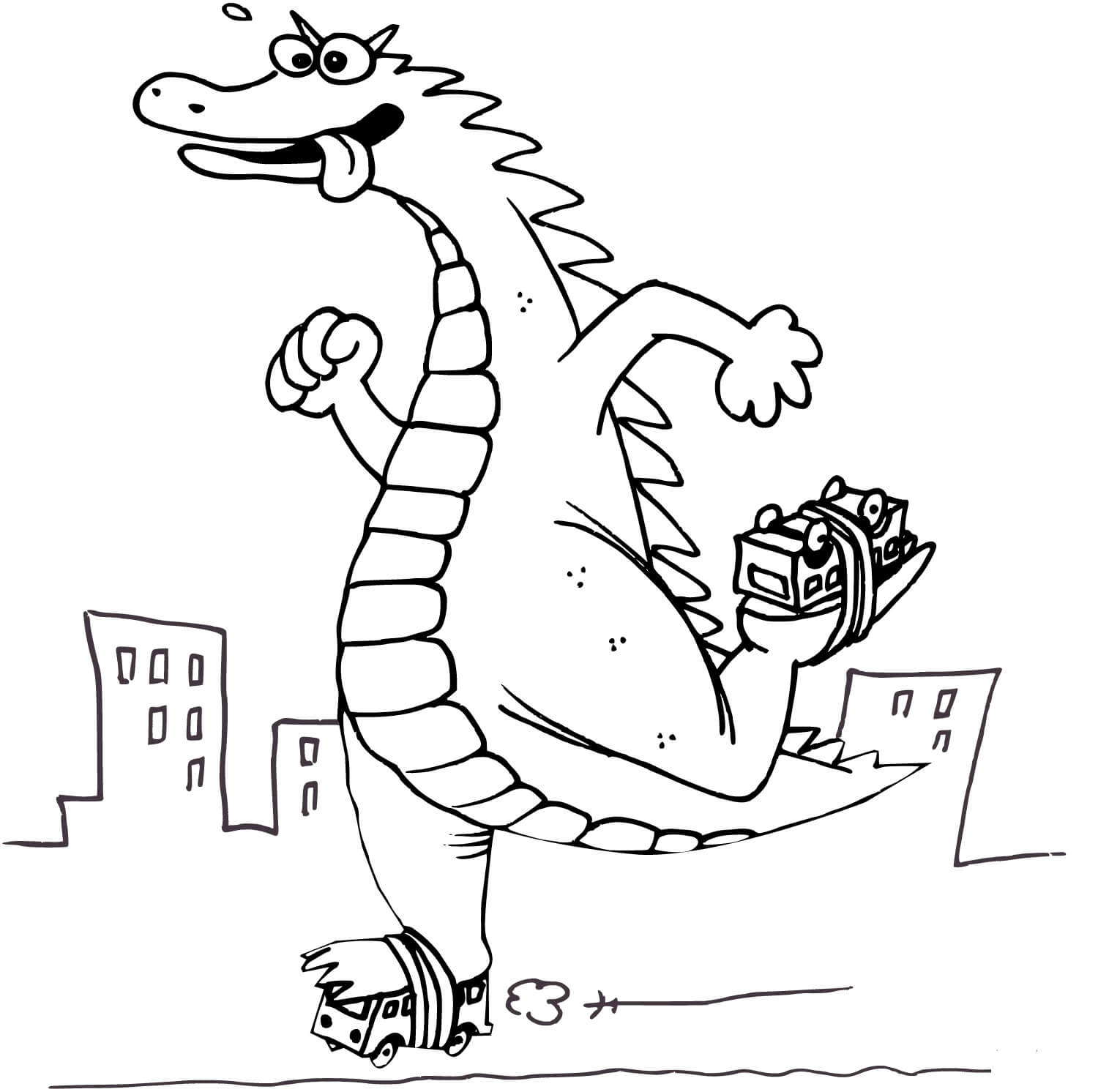 Dibujo de Patinaje sobre Ruedas Godzilla para Colorear y Imprimir