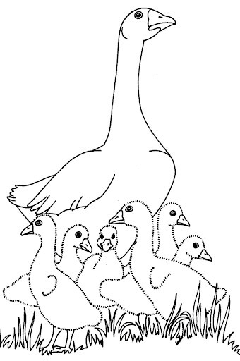 Dibujo de Mamá Oca y Sus Cachorros para Colorear y Imprimir