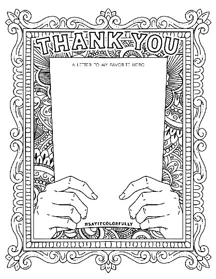 Dibujo de Carta de Agradecimiento de Say It Colorfully Hero para Colorear y Imprimir