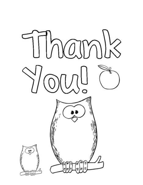 Dibujo de dos Búhos Gracias para Colorear y Imprimir