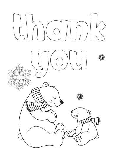 Dibujo de dos Osos Gracias para Colorear y Imprimir