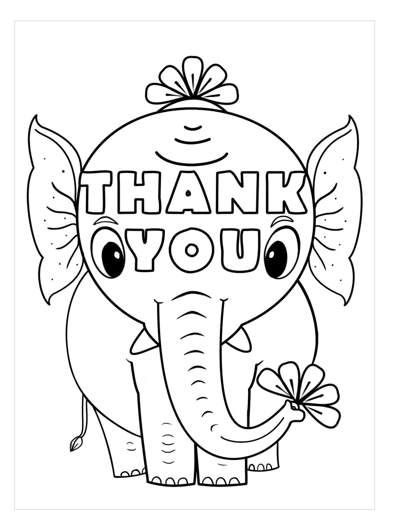 Dibujo de Elefante Gracias para Colorear y Imprimir