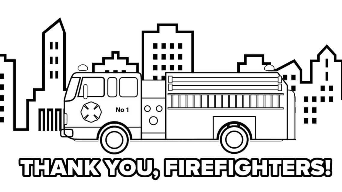 Dibujo de Gracias Bomberos para Colorear y Imprimir