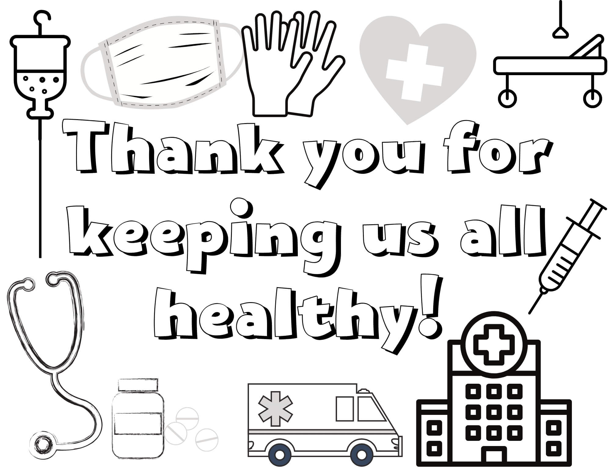 Dibujo de Gracias Hospitales para Colorear y Imprimir