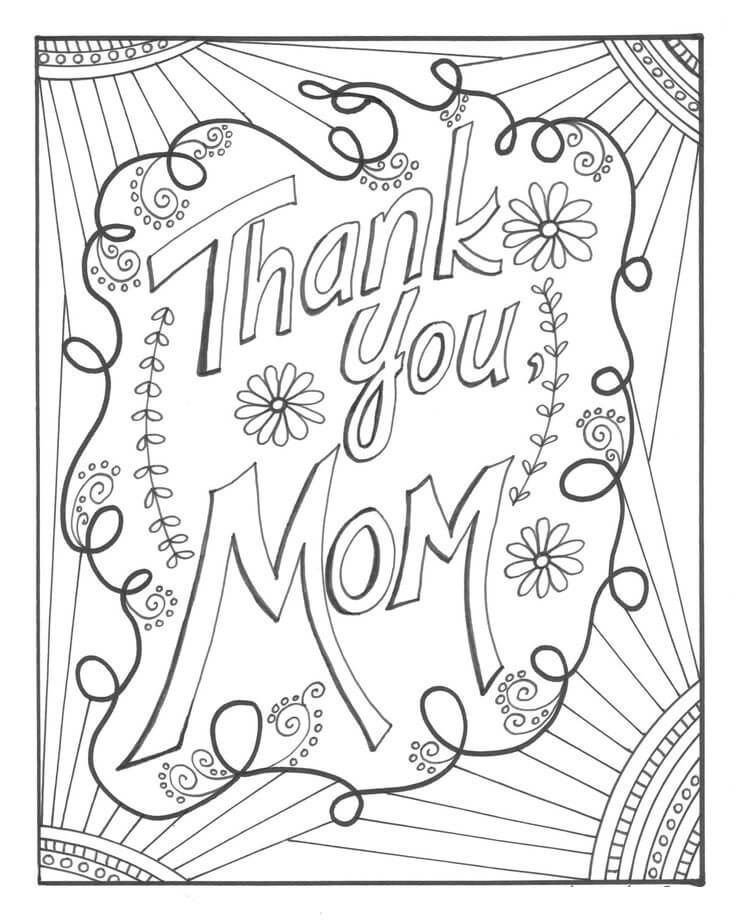 Dibujo de Gracias Mamá para Colorear y Imprimir