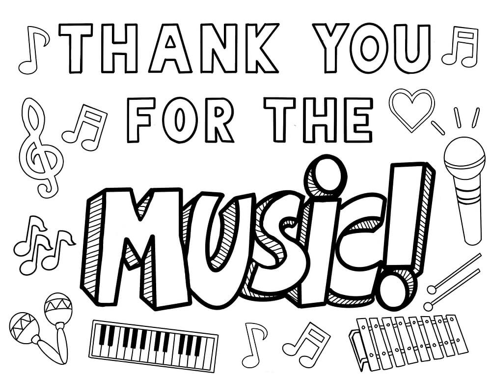 Dibujo de Gracias por La Música para Colorear y Imprimir
