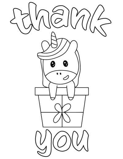 Dibujo de Unicornio En Agradecimiento para Colorear y Imprimir