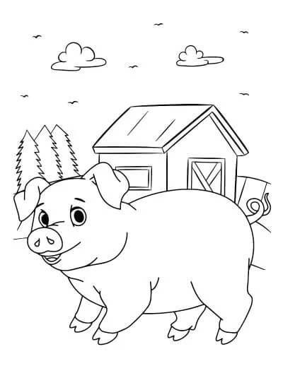 Dibujo de Cerdo En Granero para Colorear y Imprimir