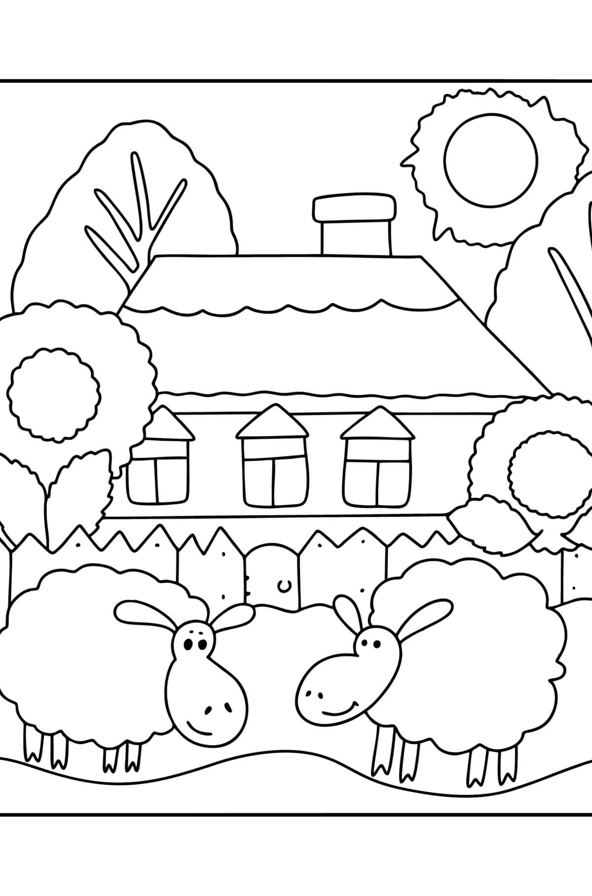 Dibujo de dos Ovejas En El Granero para Colorear y Imprimir