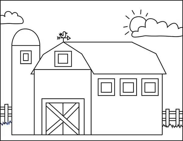 Dibujo de Granero Fácil para Colorear y Imprimir
