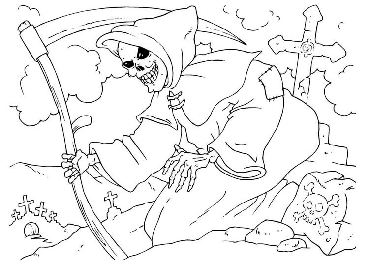 Dibujo de Parca Con Cementerio para Colorear y Imprimir