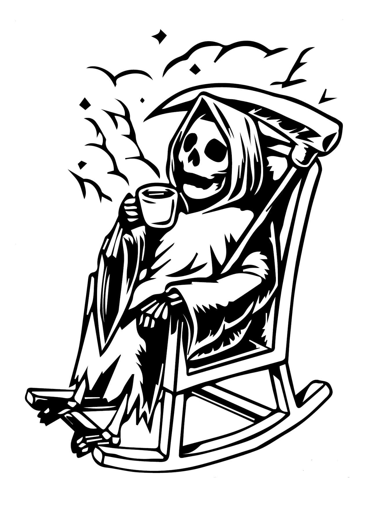 Dibujo de Parca Sentado En Silla para Colorear y Imprimir