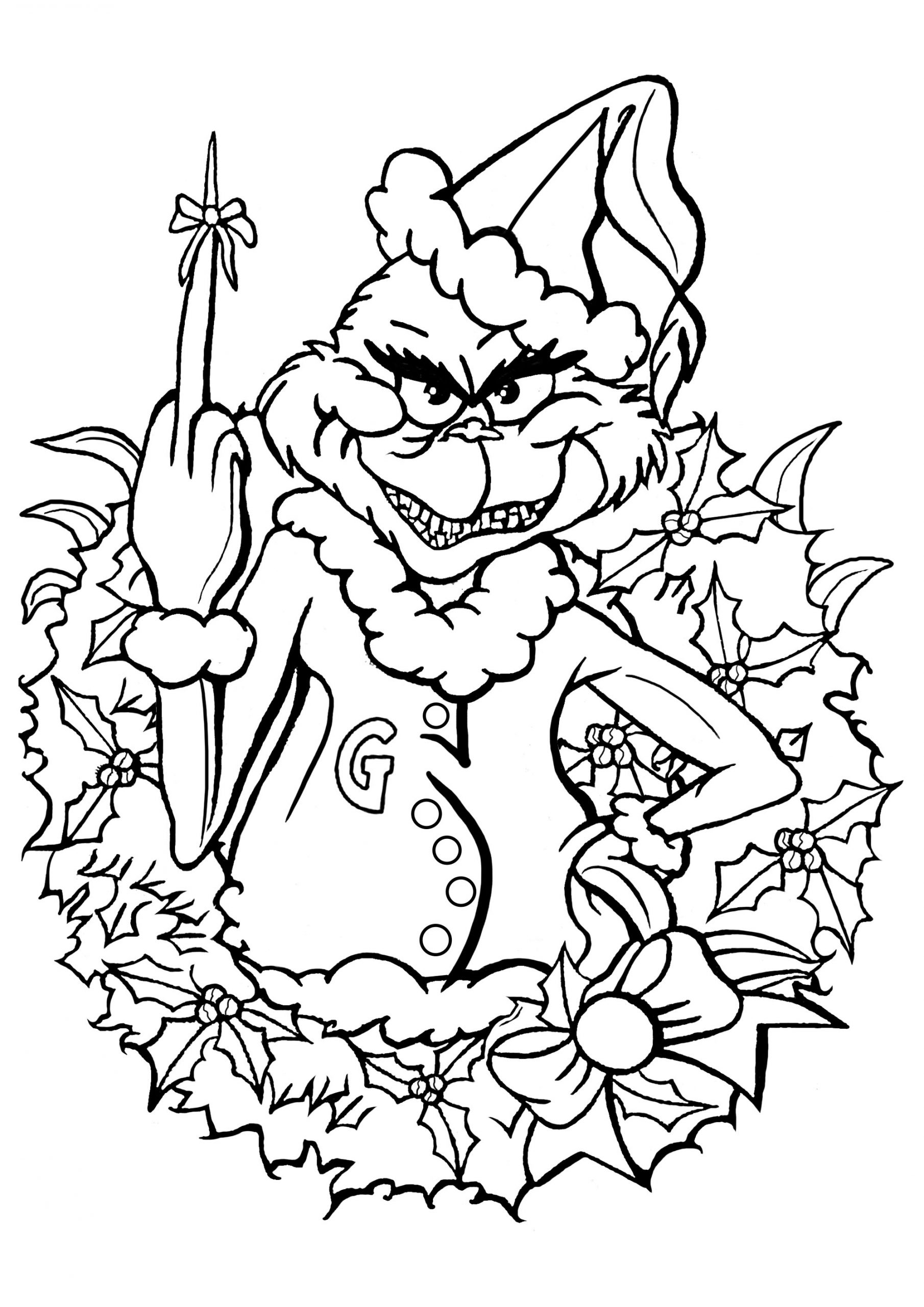 Dibujo de Grinch Aterrador Con Corona para Colorear y Imprimir