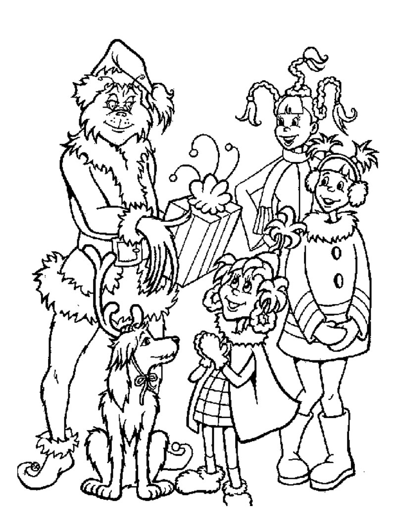 Dibujo de Grinch Dando Regalos a Los Niños para Colorear y Imprimir