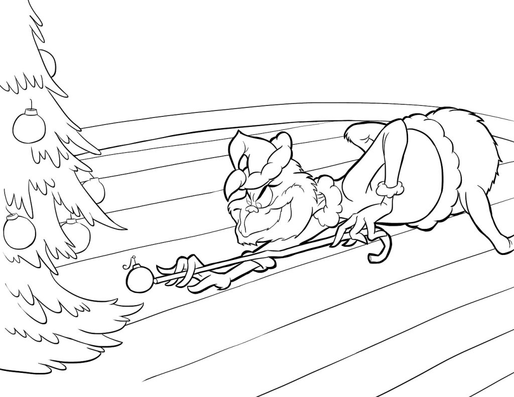 Dibujo de Grinch Jugando Con Decoraciones para Colorear y Imprimir