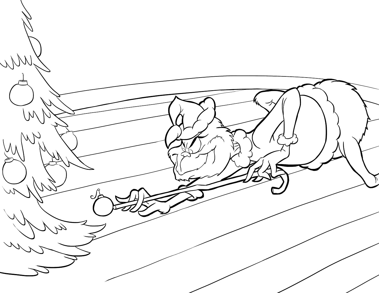 Dibujo de Grinch Jugando Con Decoraciones para Colorear y Imprimir