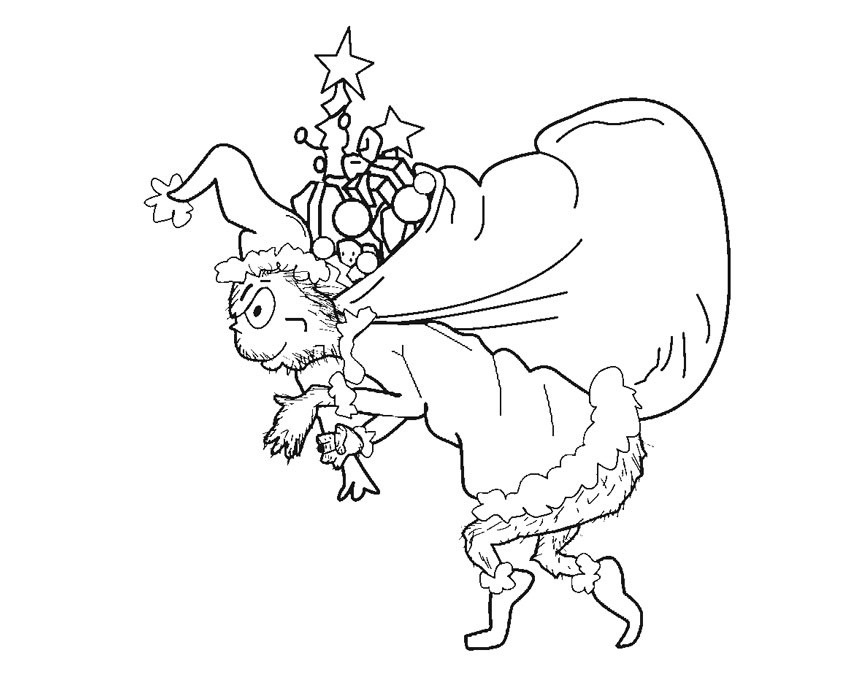 Dibujo de Grinch Llevando Una Bolsa de Regalo para Colorear y Imprimir