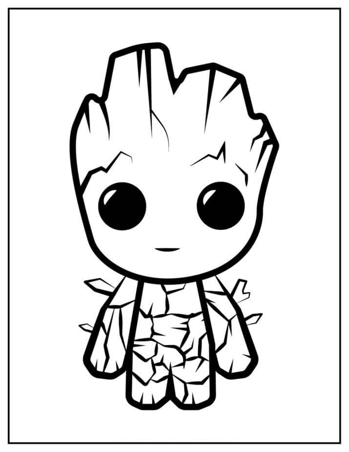 Dibujo de Chibi Groot Sonriendo para Colorear y Imprimir