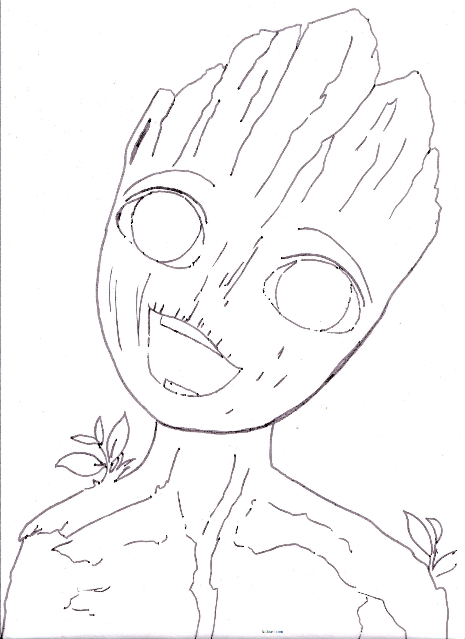 Dibujo de Dibujo de Cara Groot Scaled para Colorear y Imprimir