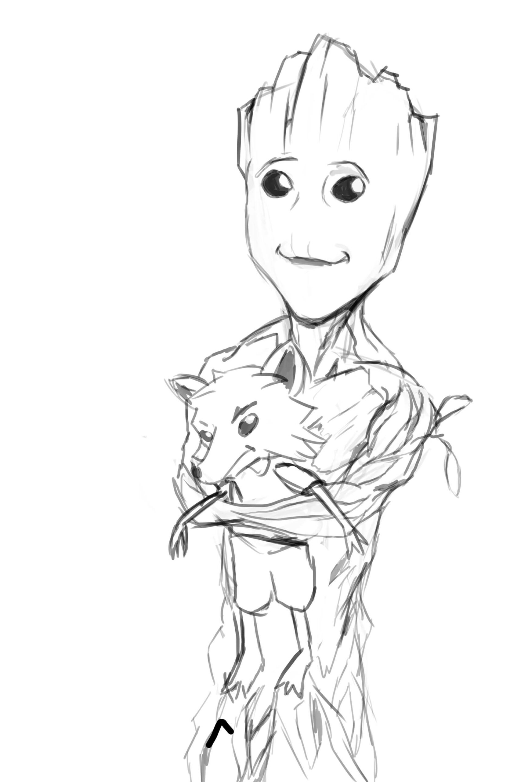 Dibujo de Dibujo de Groot Sosteniendo Un Zorro Scaled para Colorear y Imprimir