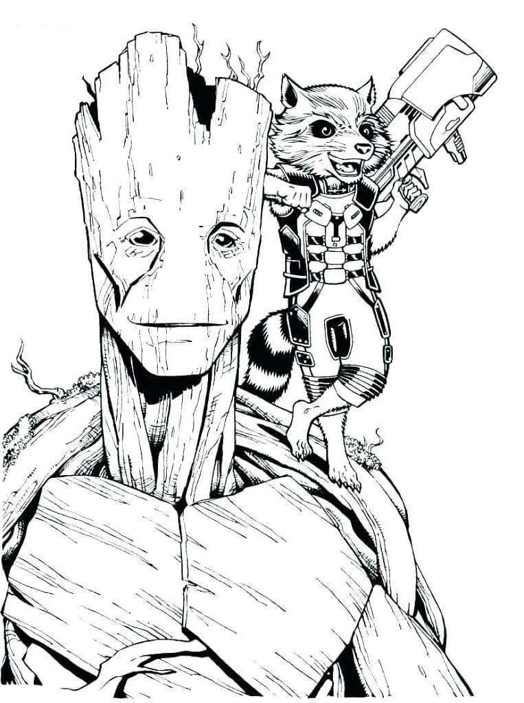 Dibujo de Groot Con Rocket para Colorear y Imprimir
