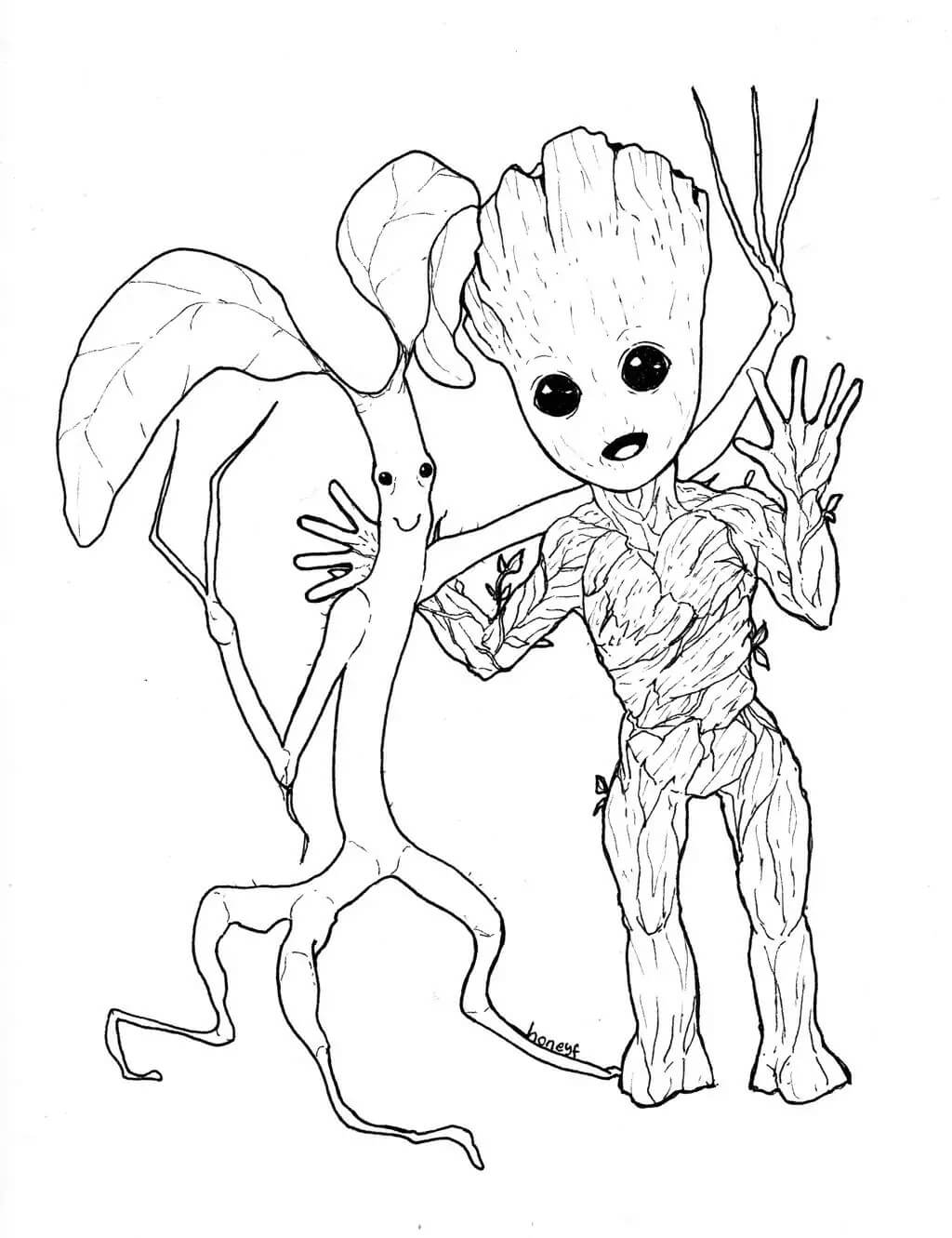 Dibujo de Groot y Amigo para Colorear y Imprimir