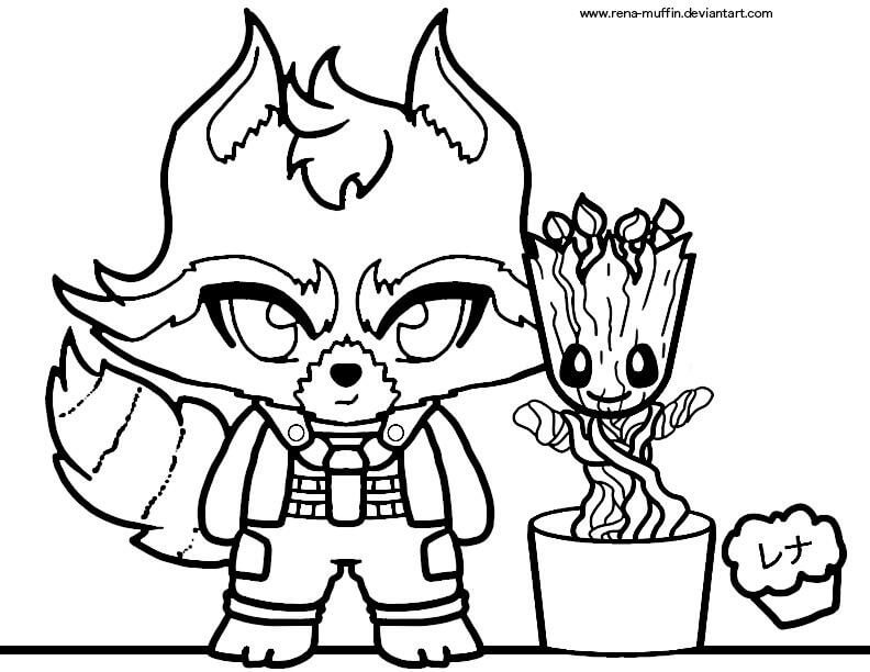 Dibujo de Rocket y Bebé Groot para Colorear y Imprimir
