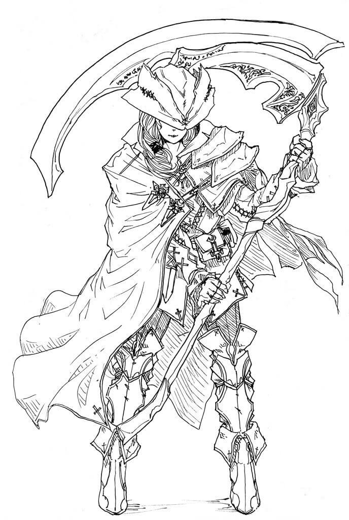 Dibujo de Combatiente Con Guadana para Colorear y Imprimir