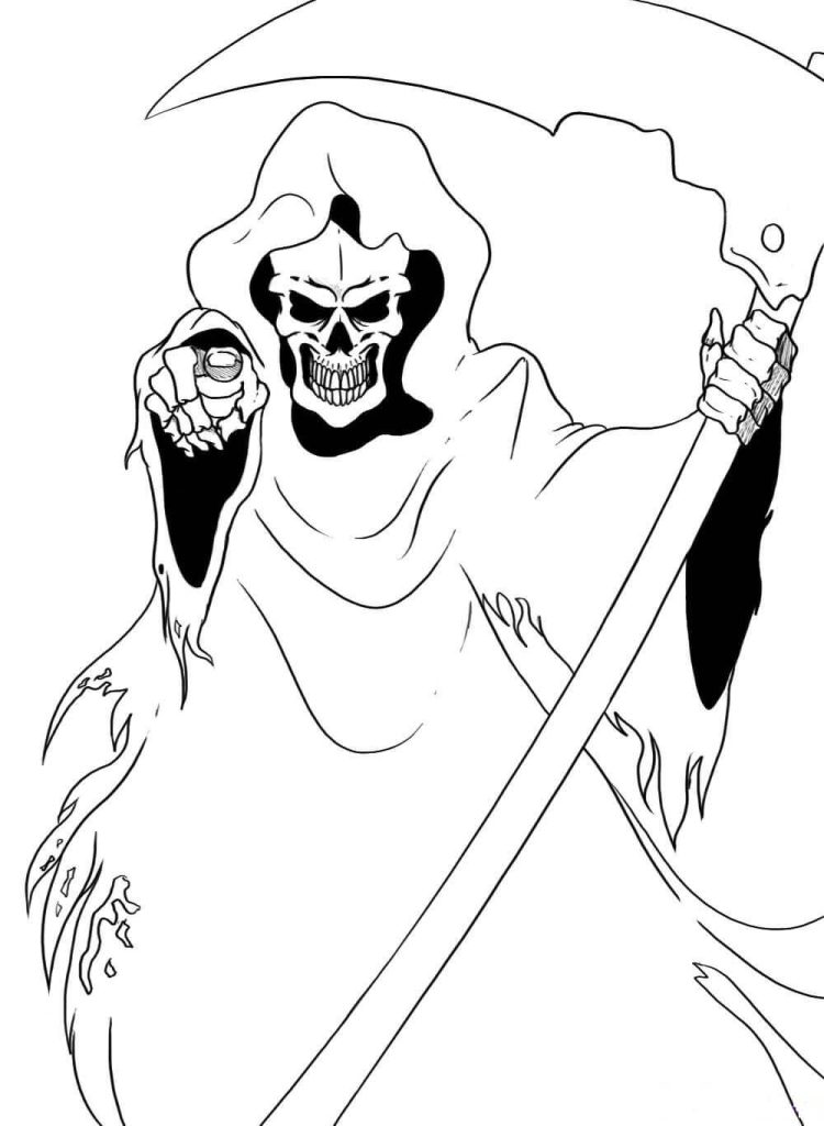 Dibujo de Parca Oscura Con Guadana para Colorear y Imprimir