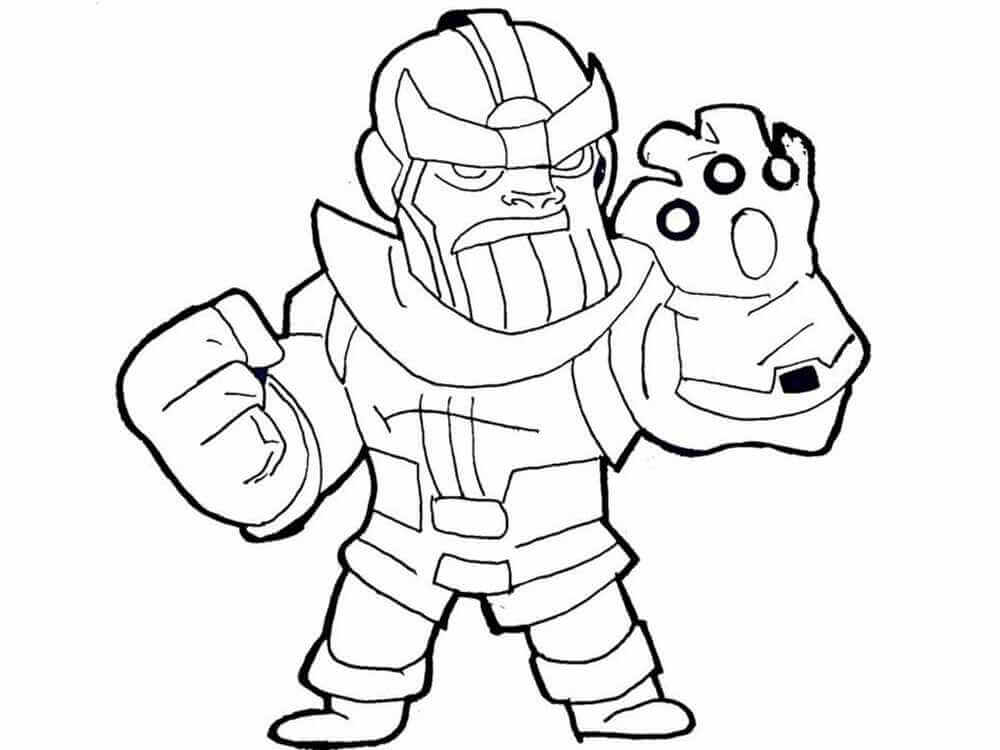 Dibujo de Chibi Lindo Thanos Usando Guante Infinito para Colorear y Imprimir