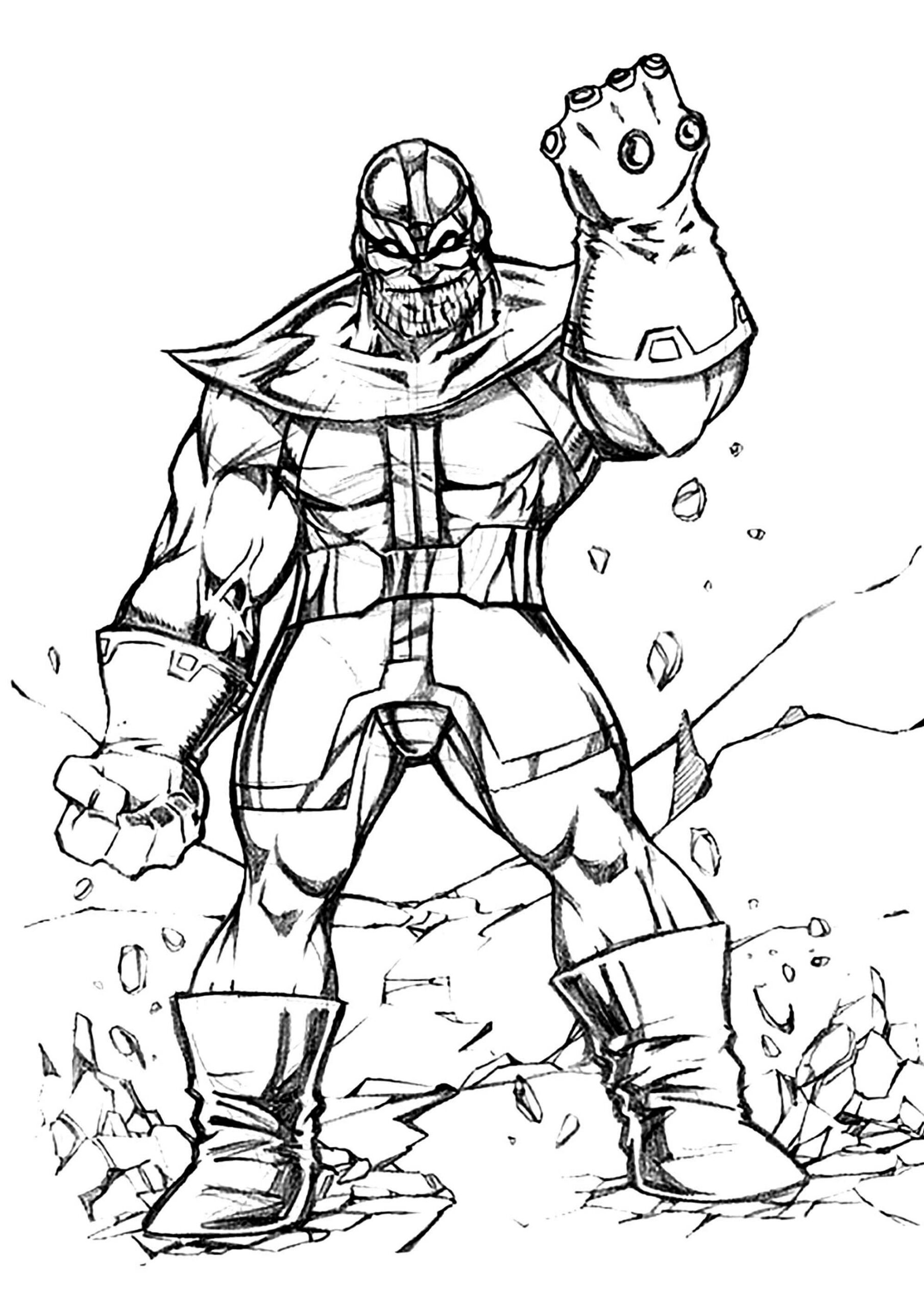 Dibujo de Dibujando a Thanos Usando Infinity Gauntlet Scaled para Colorear y Imprimir