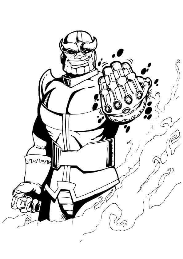 Dibujo de Divertido Thanos Con Infinity Gauntlet para Colorear y Imprimir