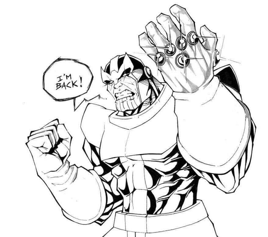 Dibujo de Guerrero Thanos Con Infinity Gauntlet para Colorear y Imprimir