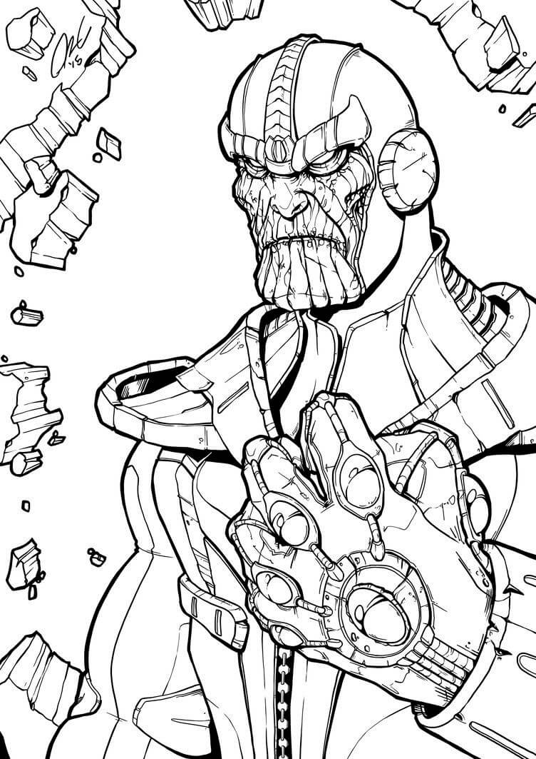 Dibujo de Thanos Aterrador Con Guantelete Infinito para Colorear y Imprimir