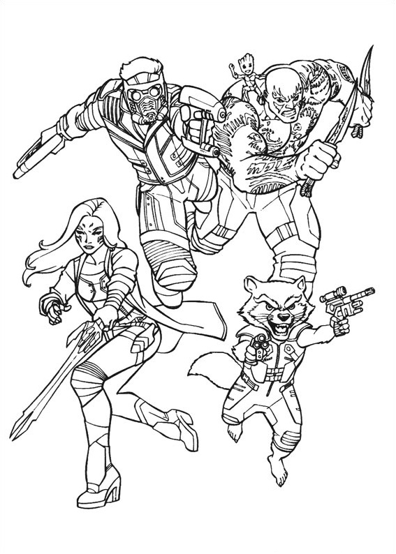 Dibujo de Equipo de Guardianes de La Galaxia para Colorear y Imprimir
