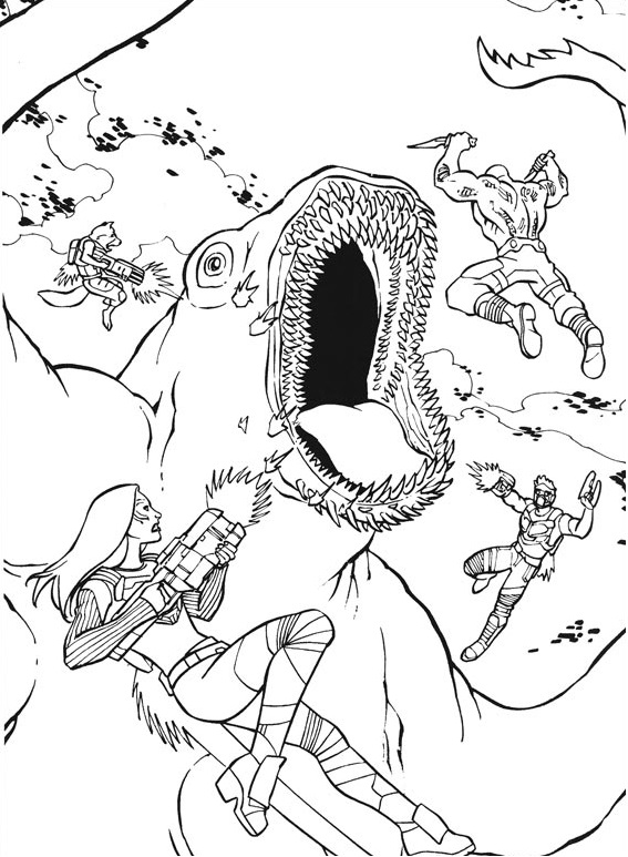 Dibujo de Guardianes Luchando Con Monstruo para Colorear y Imprimir